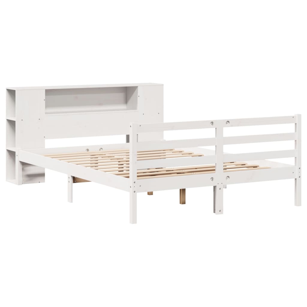 Letto Libreria senza Materasso-Struttura Letto con contenitore Bianco 120x190 cm Legno di Pino 682293