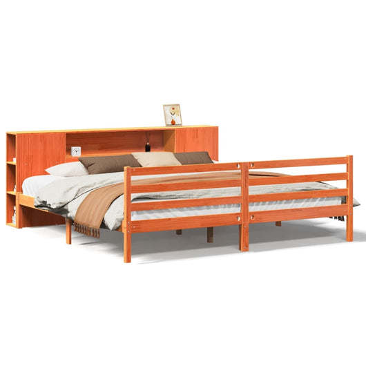 Letto Libreria senza Materasso-Struttura Letto con contenitore Marrone Cera 180x200 cm in Pino 247692