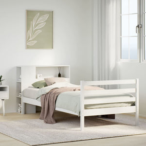 Letto Libreria senza Materasso-Struttura Letto con contenitore Bianca 90x200 cm Legno di Pino 427931