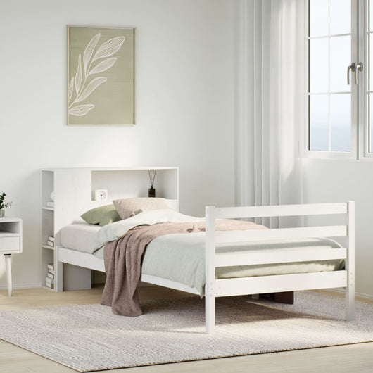 Letto Libreria senza Materasso-Struttura Letto con contenitore Bianca 90x200 cm Legno di Pino 427931