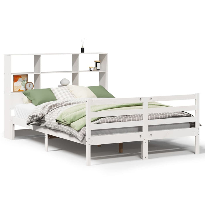 Letto Libreria senza Materasso-Struttura Letto con contenitore Bianco 120x190 cm Legno di Pino 272810