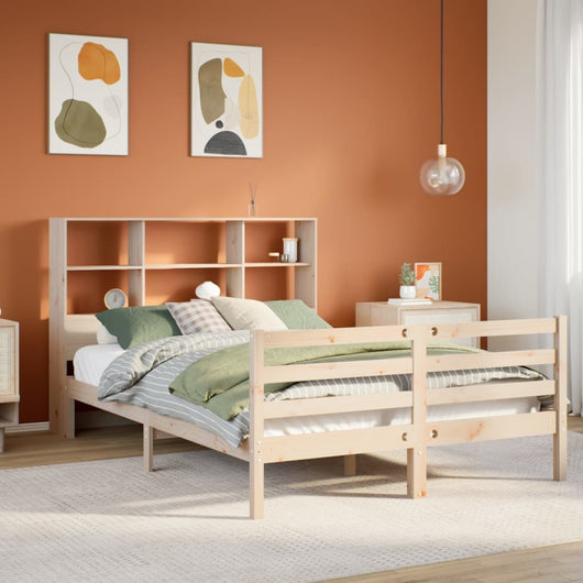 Letto Libreria senza Materasso-Struttura Letto con contenitore 150x200 cm in Legno di Pino 385079
