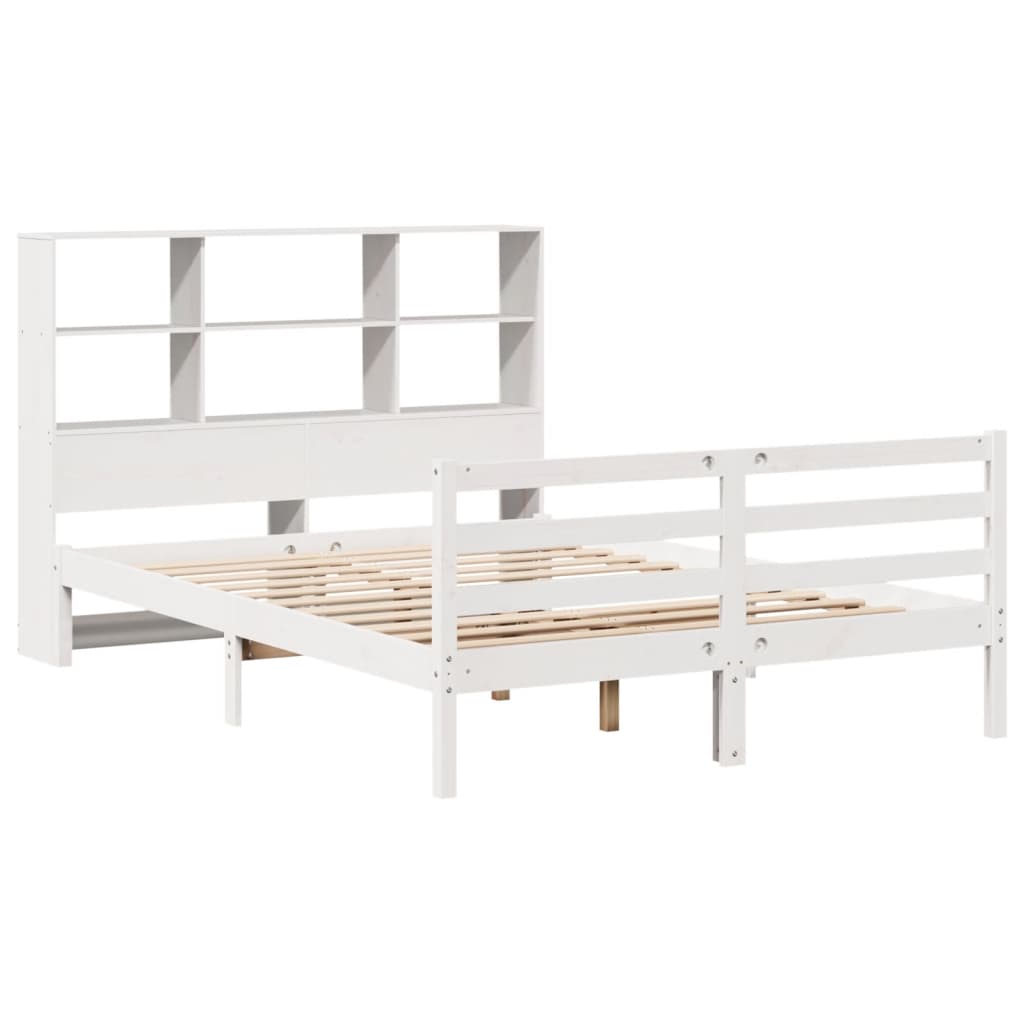 Letto Libreria senza Materasso-Struttura Letto con contenitore Bianco 160x200 cm Legno di Pino 135981