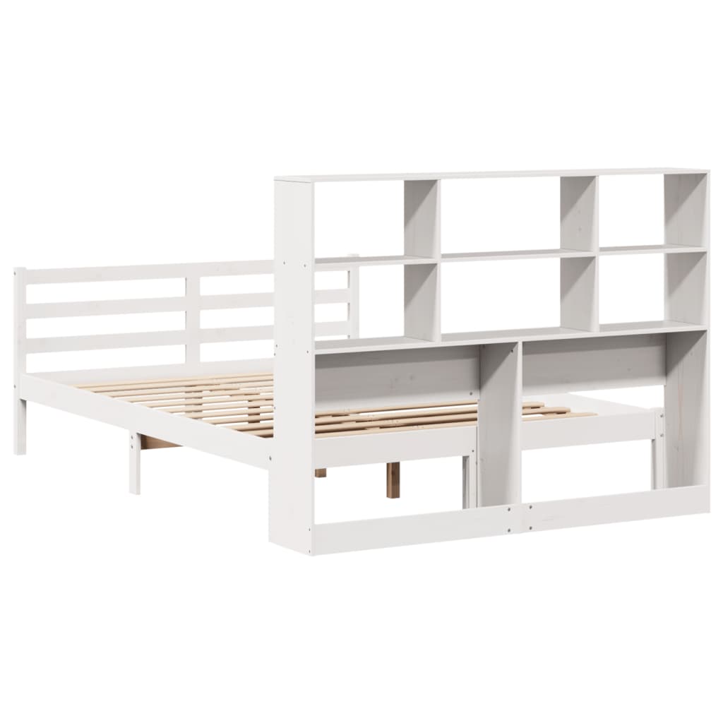 Letto Libreria senza Materasso-Struttura Letto con contenitore Bianco 160x200 cm Legno di Pino 135981
