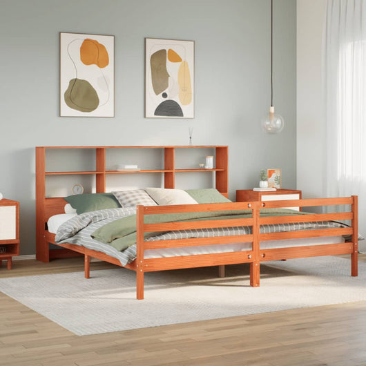 Letto Libreria senza Materasso-Struttura Letto con contenitore Marrone Cera 200x200 cm Legno