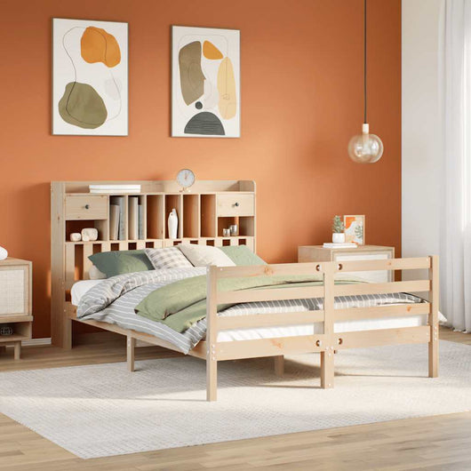 Letto Libreria senza Materasso-Struttura Letto con contenitore 140x190 cm in Legno di Pino 586649