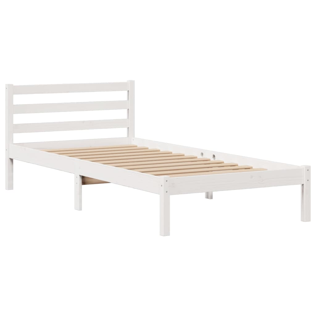 Letto Libreria senza Materasso-Struttura Letto con contenitore Bianca 90x200 cm Legno di Pino 627163