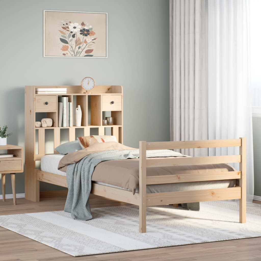 Letto Libreria senza Materasso-Struttura Letto con contenitore 100x200 cm in Legno di Pino 856244