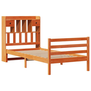 Letto Libreria senza Materasso-Struttura Letto con contenitore Marrone Cera 100x200 cm in Pino 534451