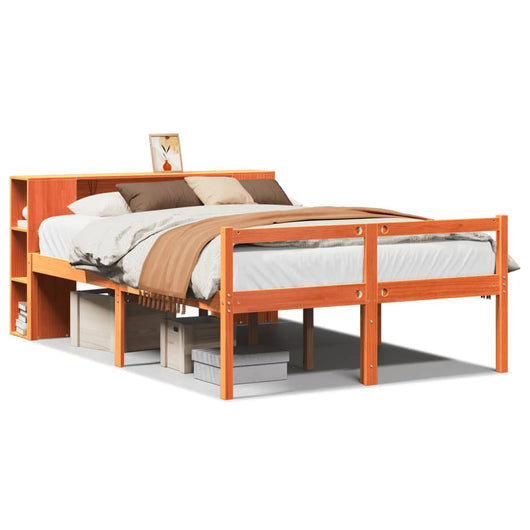 Letto Libreria senza Materasso-Struttura Letto con contenitore Marrone Cera 135x190 cm Legno 718643