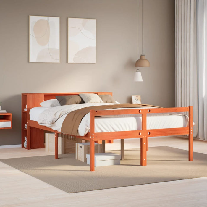 vidaXL Letto Libreria senza Materasso Marrone Cera 140x190 cm Legno
