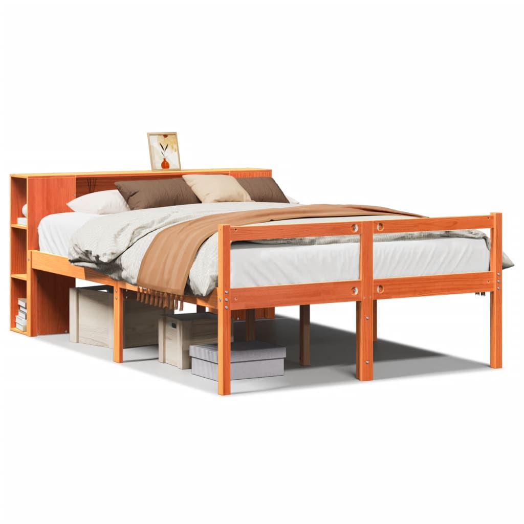 vidaXL Letto Libreria senza Materasso Marrone Cera 150x200 cm Legno