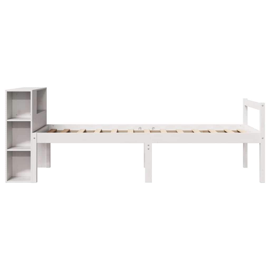 Letto Libreria senza Materasso-Struttura Letto con contenitore Bianca 90x200 cm Legno di Pino 364391