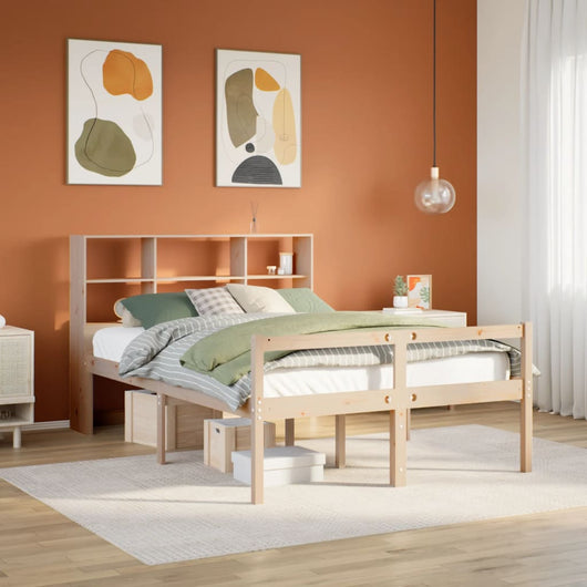 Letto Libreria senza Materasso-Struttura Letto con contenitore 140x190 cm in Legno di Pino 933090