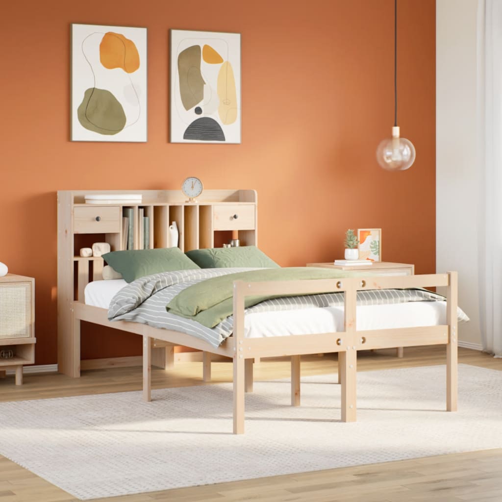 Letto Libreria senza Materasso-Struttura Letto con contenitore 135x190 cm in Legno di Pino 923455