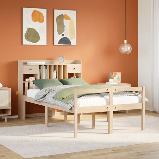 Letto Libreria senza Materasso-Struttura Letto con contenitore 135x190 cm in Legno di Pino 923455