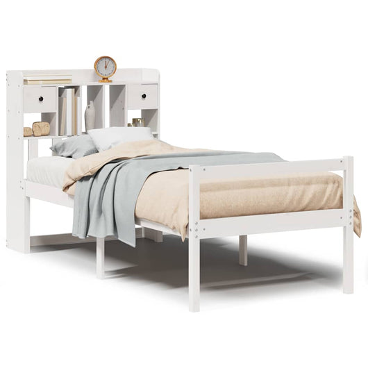 Letto Libreria senza Materasso-Struttura Letto con contenitore Bianca 90x200 cm Legno di Pino 539073