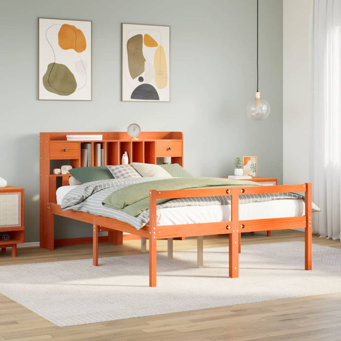 vidaXL Letto Libreria senza Materasso Marrone Cera 140x190 cm in Pino