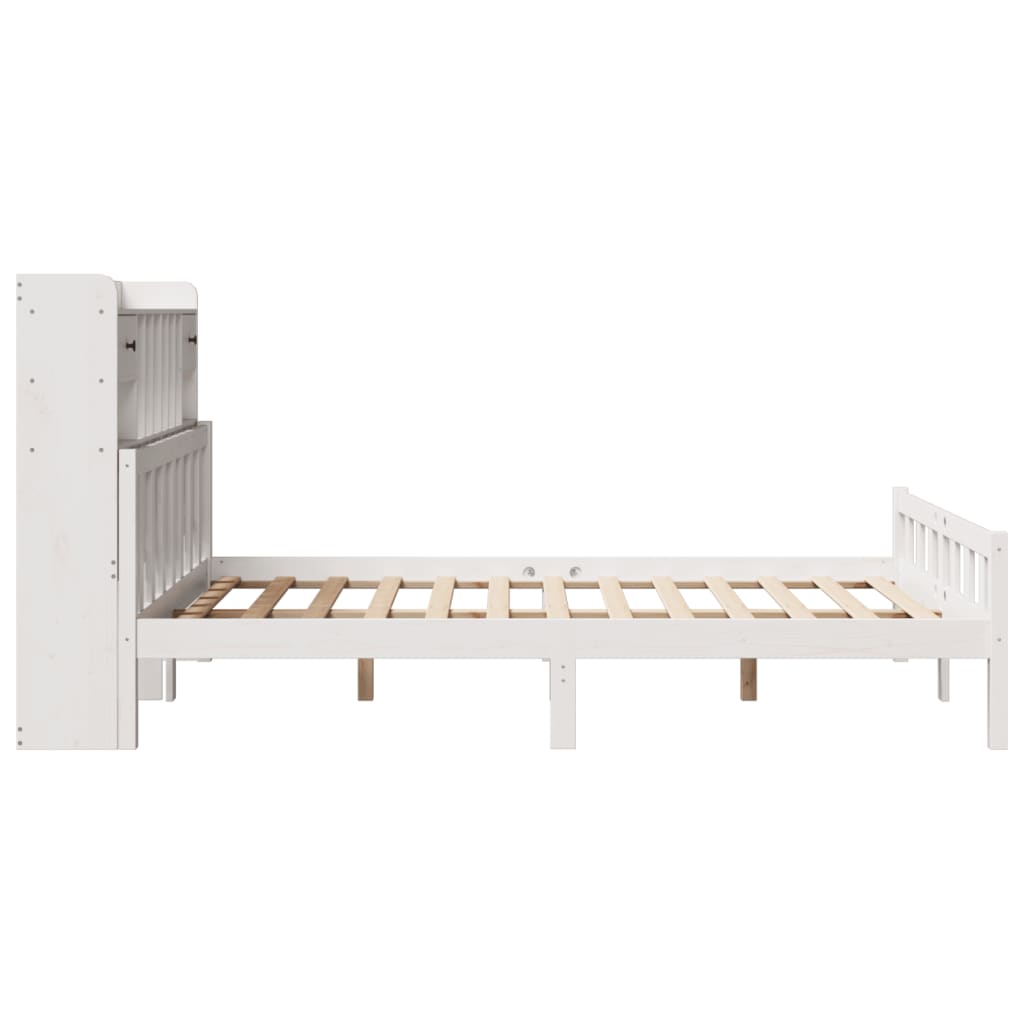 Letto Libreria senza Materasso-Struttura Letto con contenitore Bianco 160x200 cm Legno di Pino 442221