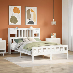 Letto Libreria senza Materasso-Struttura Letto con contenitore Bianco 160x200 cm Legno di Pino 442221