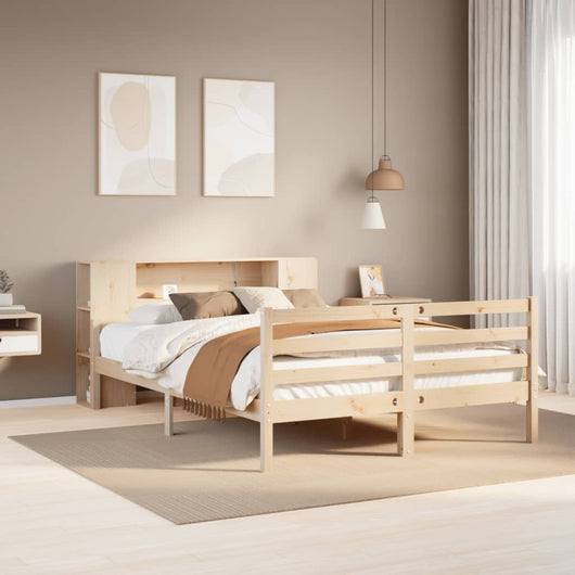 Letto Libreria senza Materasso-Struttura Letto con contenitore 140x190 cm in Legno di Pino 852114