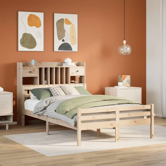 Letto Libreria senza Materasso-Struttura Letto con contenitore 135x190 cm in Legno di Pino 803007