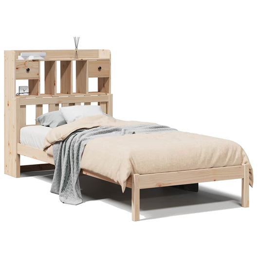 Letto Libreria senza Materasso-Struttura Letto con contenitore 90x190 cm Legno Massello Pino 426305