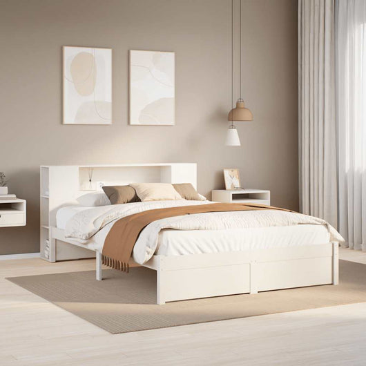 Letto Libreria senza Materasso-Struttura Letto con contenitore Bianco 160x200 cm Legno di Pino 516053
