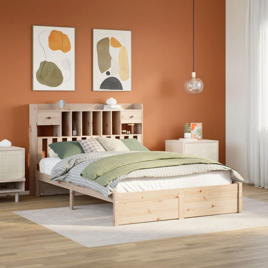Letto Libreria senza Materasso-Struttura Letto con contenitore 140x200 cm in Legno di Pino 939419