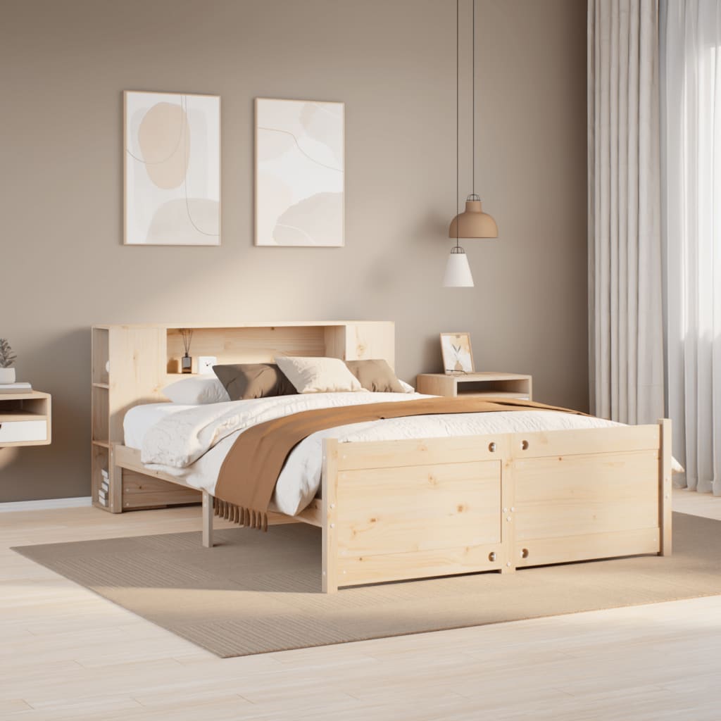 Letto Libreria senza Materasso-Struttura Letto con contenitore 135x190 cm in Legno di Pino 451470