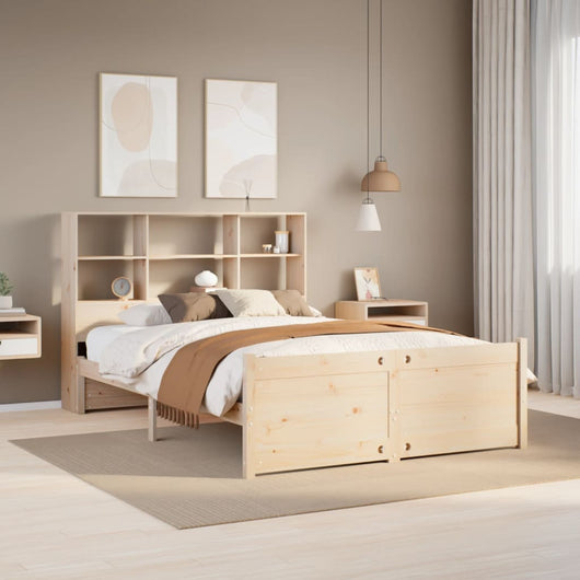 Letto Libreria senza Materasso-Struttura Letto con contenitore 150x200 cm in Legno di Pino 777654