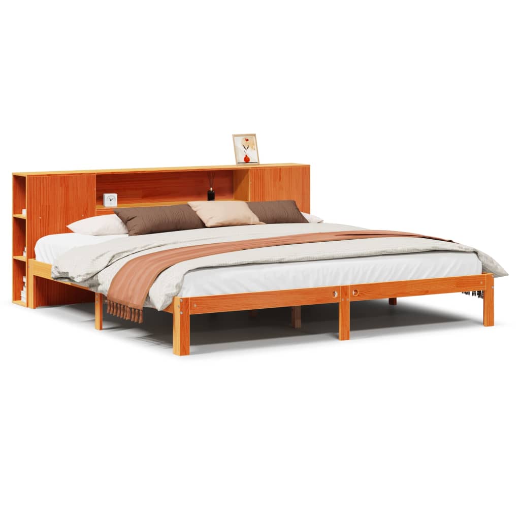 vidaXL Letto Libreria senza Materasso Marrone Cera 180x200 cm in Pino