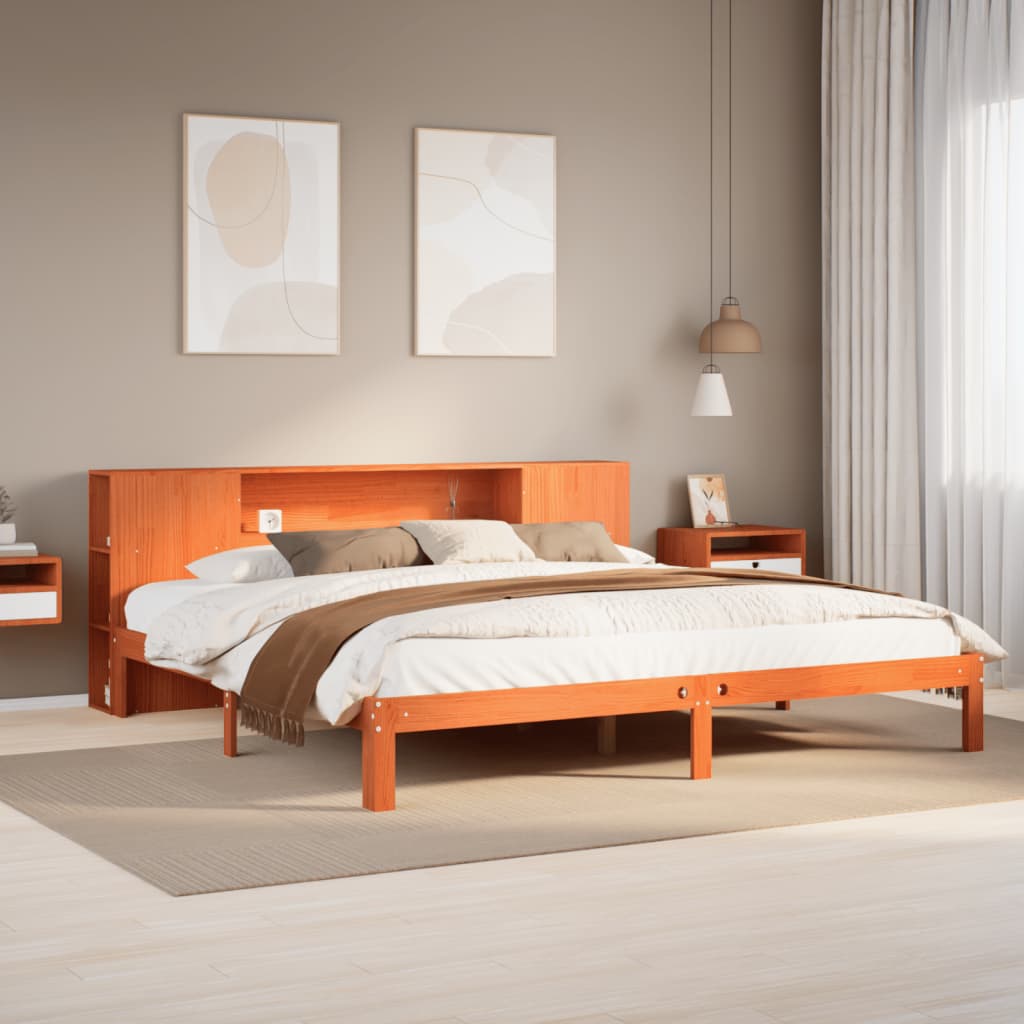 vidaXL Letto Libreria senza Materasso Marrone Cera 180x200 cm in Pino