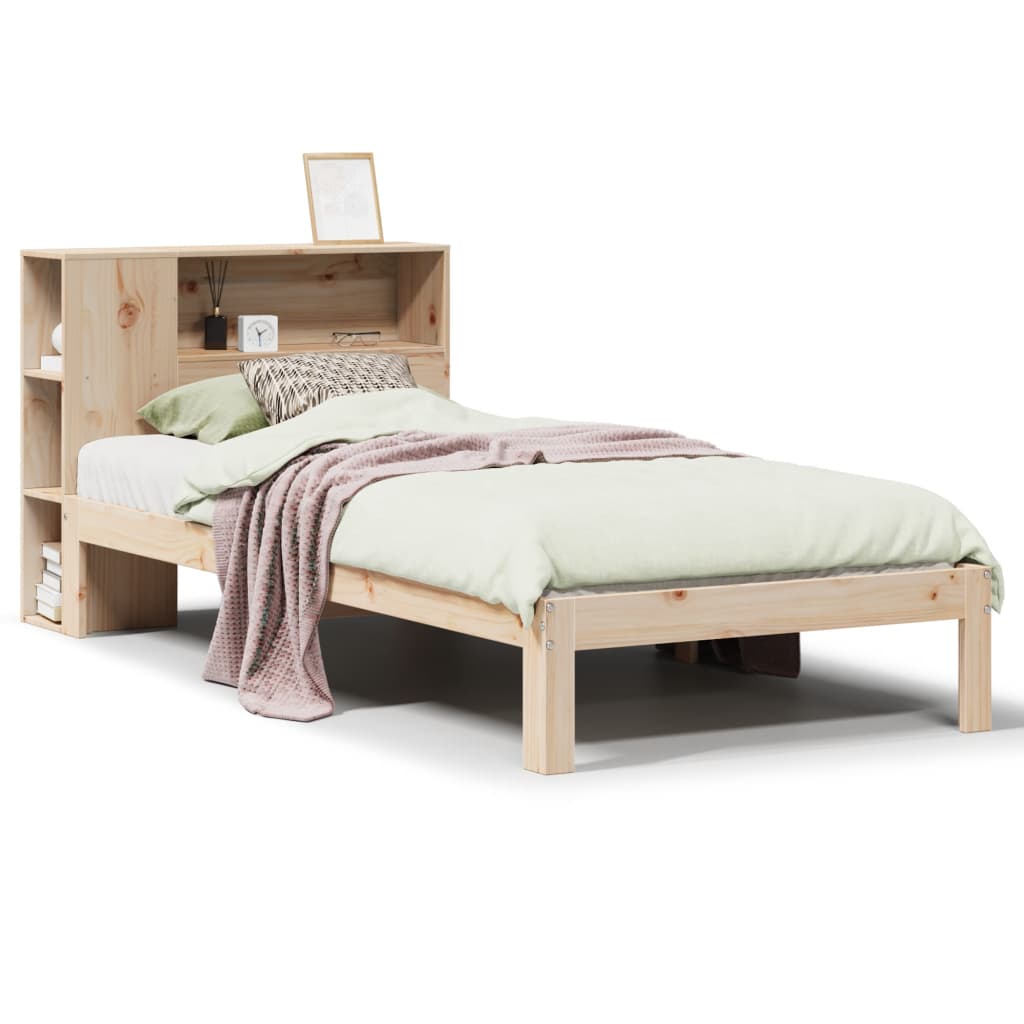 Letto Libreria senza Materasso-Struttura Letto con contenitore 90x190 cm Legno Massello Pino 741906