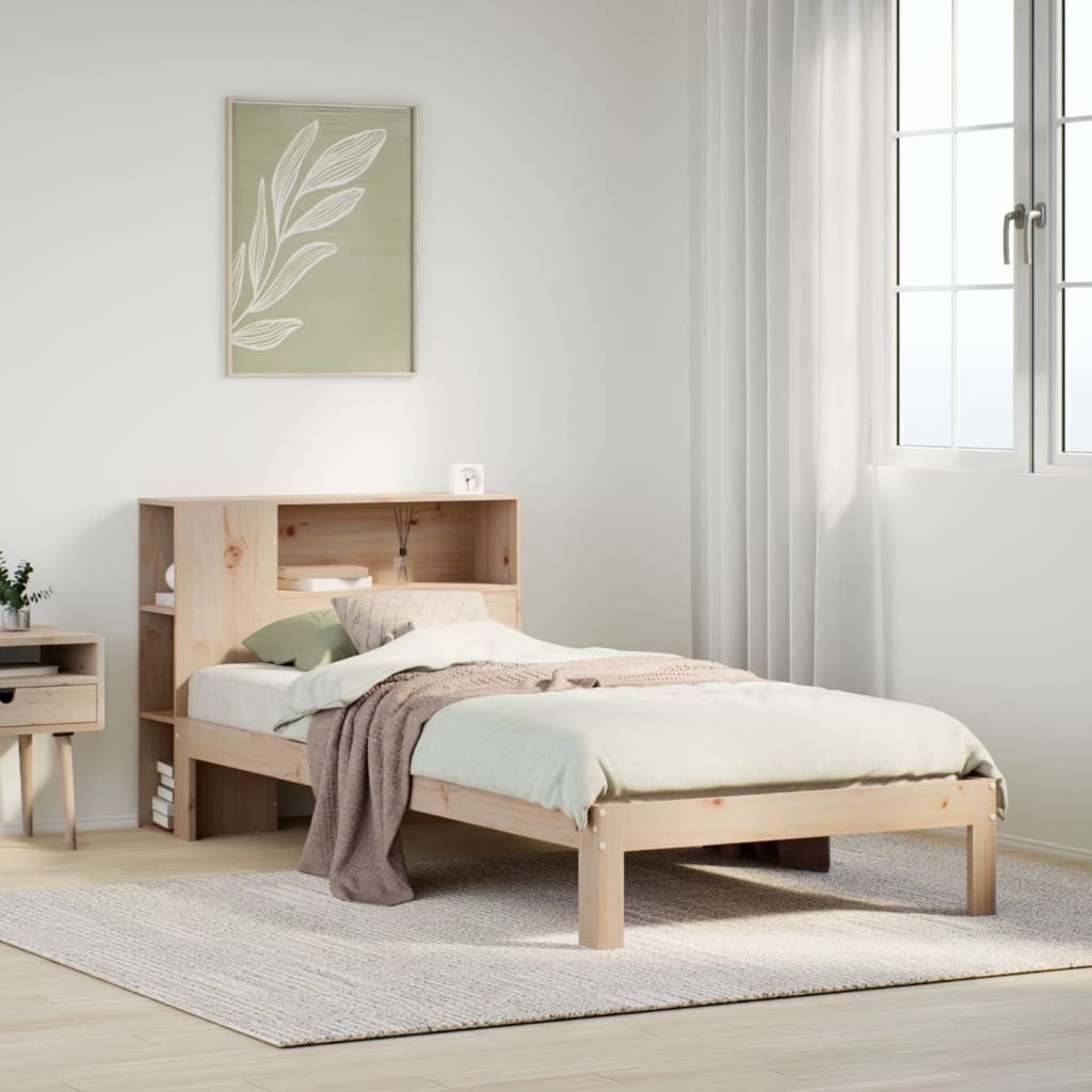 Letto Libreria senza Materasso-Struttura Letto con contenitore 90x190 cm Legno Massello Pino 741906