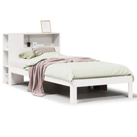 Letto Libreria senza Materasso-Struttura Letto con contenitore Bianco 90x190 cm Massello Pino 463348