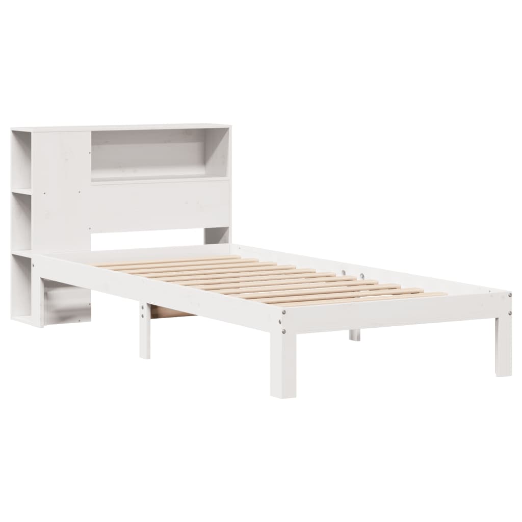 Letto Libreria senza Materasso-Struttura Letto con contenitore Bianco 90x190 cm Massello Pino 463348