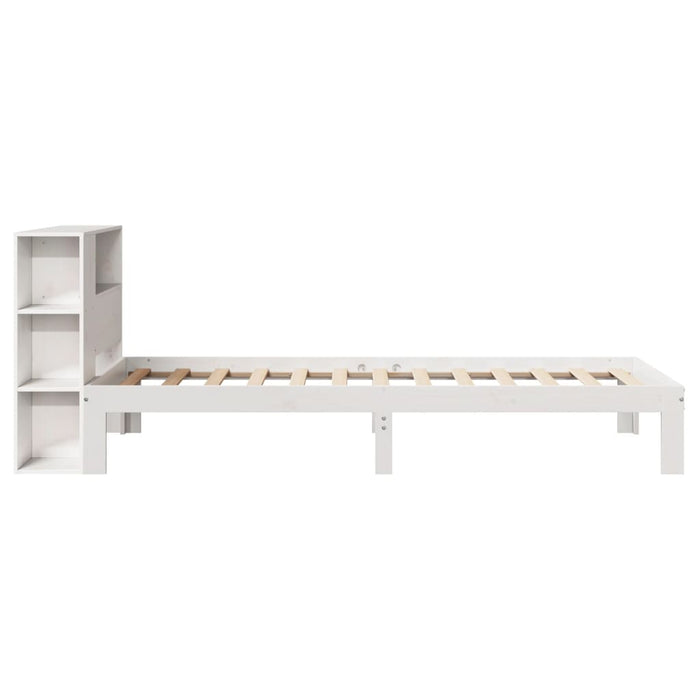 Letto Libreria senza Materasso-Struttura Letto con contenitore Bianco 90x190 cm Massello Pino 463348