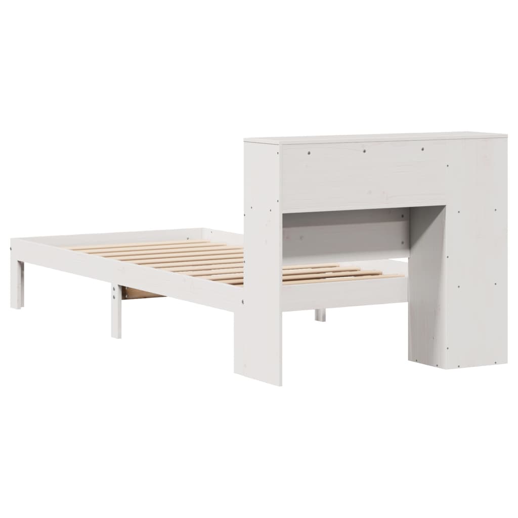 Letto Libreria senza Materasso-Struttura Letto con contenitore Bianca 90x200 cm Legno di Pino 648657