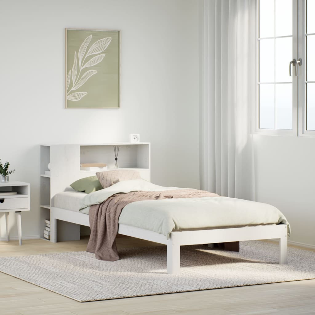 Letto Libreria senza Materasso-Struttura Letto con contenitore Bianca 90x200 cm Legno di Pino 648657