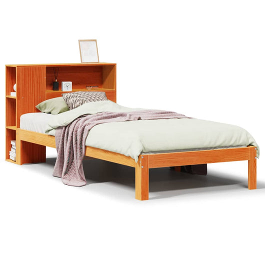 Letto Libreria senza Materasso-Struttura Letto con contenitore Marrone Cera 100x200 cm in Pino 937493