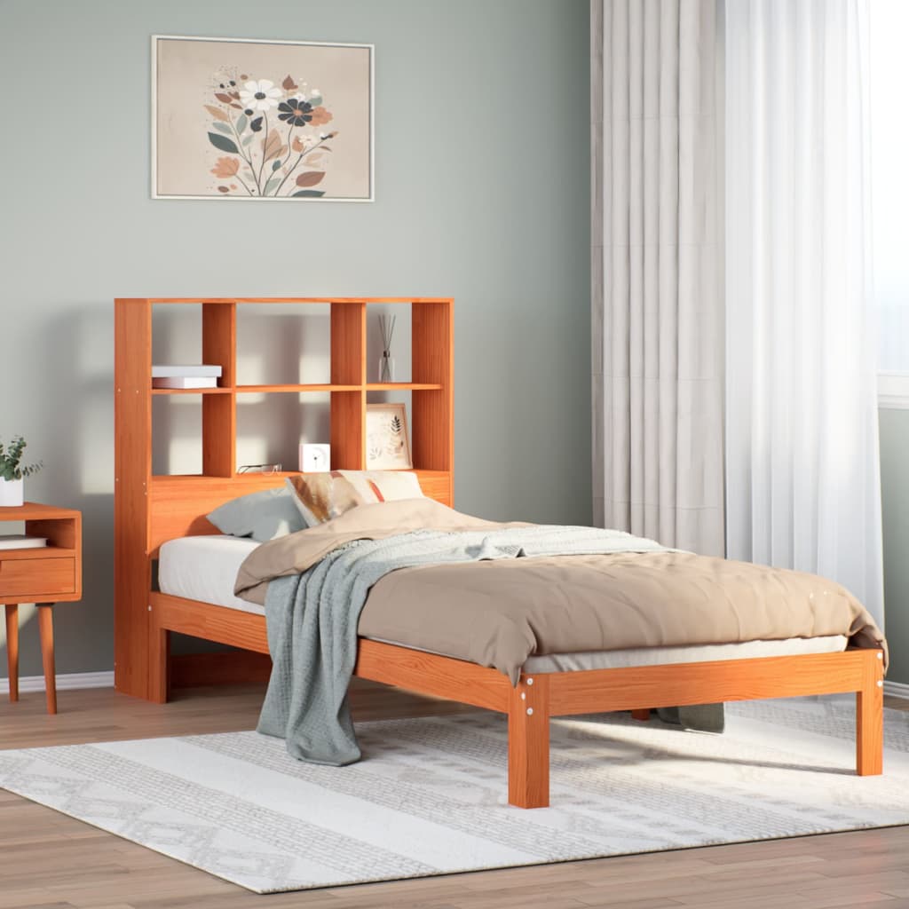 vidaXL Letto Libreria senza Materasso Marrone Cera 75x190 cm in Pino