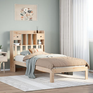 Letto Libreria senza Materasso-Struttura Letto con contenitore 90x200 cm Legno Massello Pino 761317