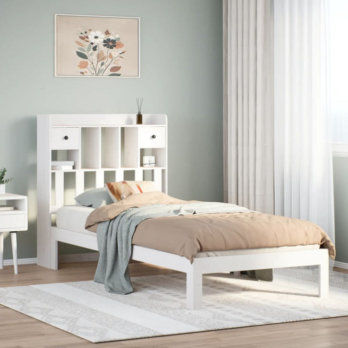 Letto Libreria senza Materasso-Struttura Letto con contenitore Bianca 90x200 cm Legno di Pino 906215