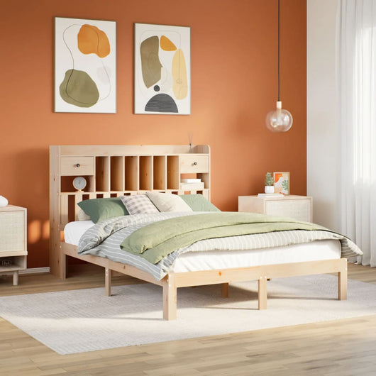 Letto Libreria senza Materasso-Struttura Letto con contenitore 140x200 cm in Legno di Pino 632443