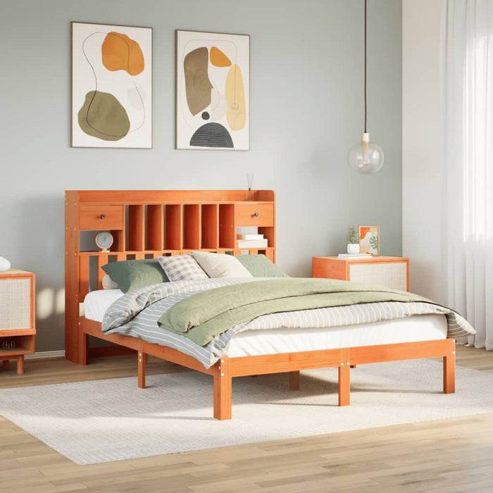 Letto Libreria senza Materasso Marrone Cera 140x190 cm in Pino 3322615