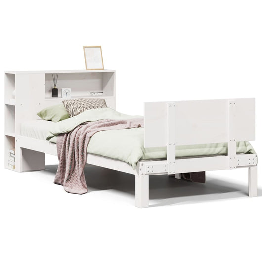 Letto Libreria senza Materasso-Struttura Letto con contenitore Bianca 90x200 cm Legno di Pino 226022
