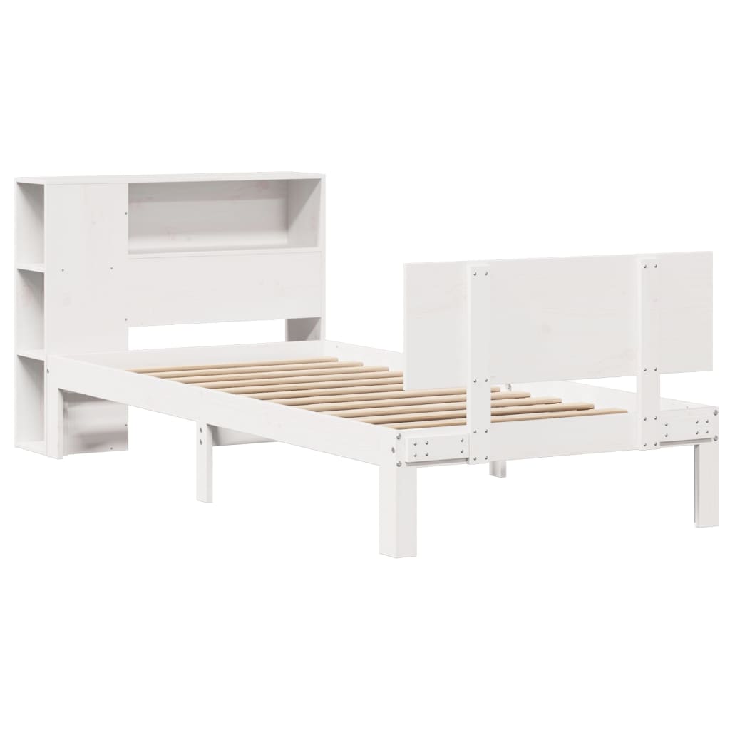 Letto Libreria senza Materasso-Struttura Letto con contenitore Bianca 90x200 cm Legno di Pino 226022