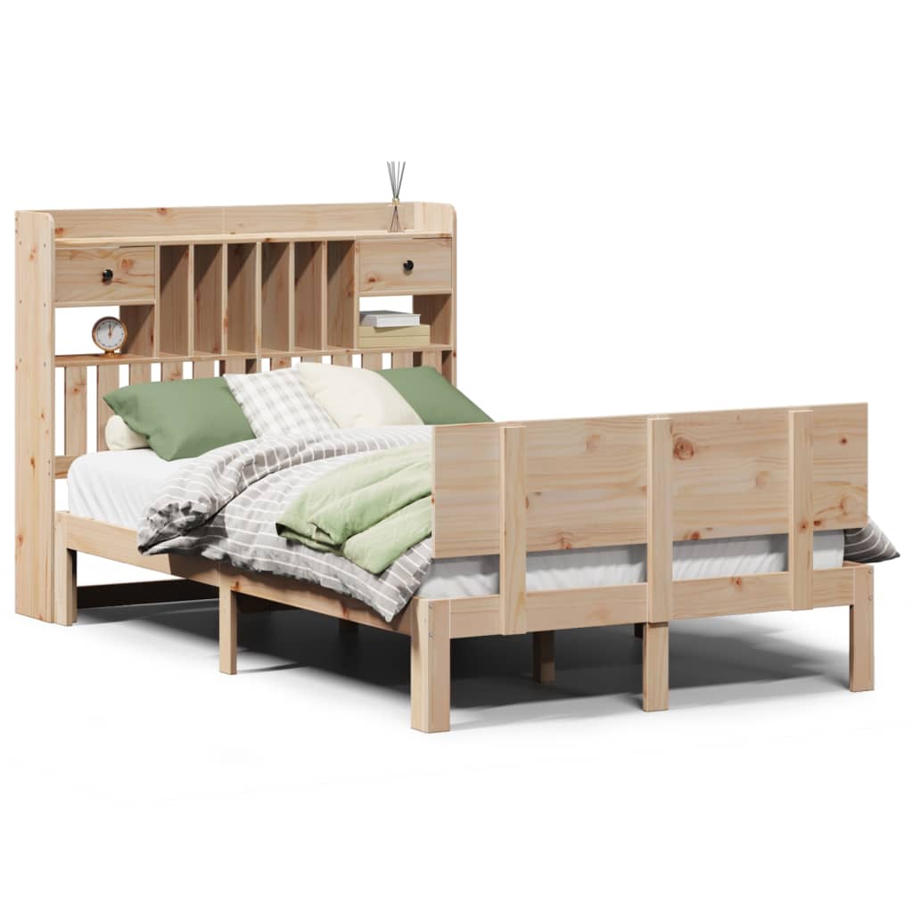 Letto Libreria senza Materasso-Struttura Letto con contenitore 135x190 cm in Legno di Pino 707441