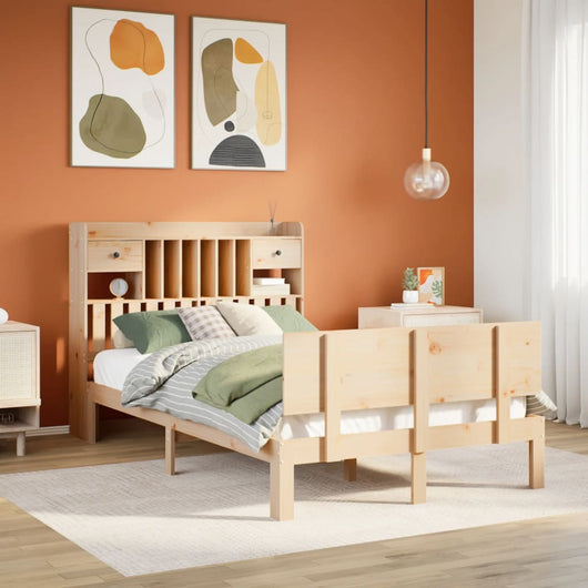 Letto Libreria senza Materasso-Struttura Letto con contenitore 135x190 cm in Legno di Pino 707441